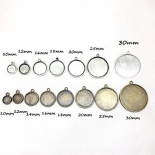 50Pcs Tibetan Silver Alloy Pendant Setting Bases Bezel Blank Round Tray 10 30mm