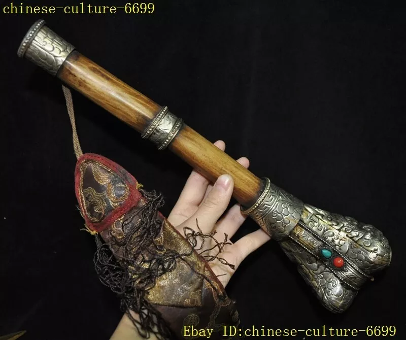 Rare Collect old Tibetan Tibetan silver Silk exorcism Flute Bone