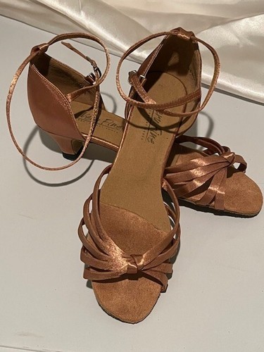Very Fine Ballroom Dance Shoes 2" Heels Ankle Strap US 8.5 Tan Satin