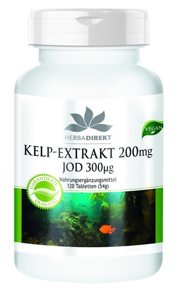 Kelp Extrakt 200Mg - 300µG Jod - 120 Tabletten - Kelp Algen- Vegan| Herba Direkt-image