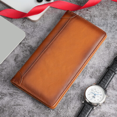 Business Rindsleder Öl Wachs Leder Lang/Kurz Geldbörse Kartenbörse RFID Schutz Herren