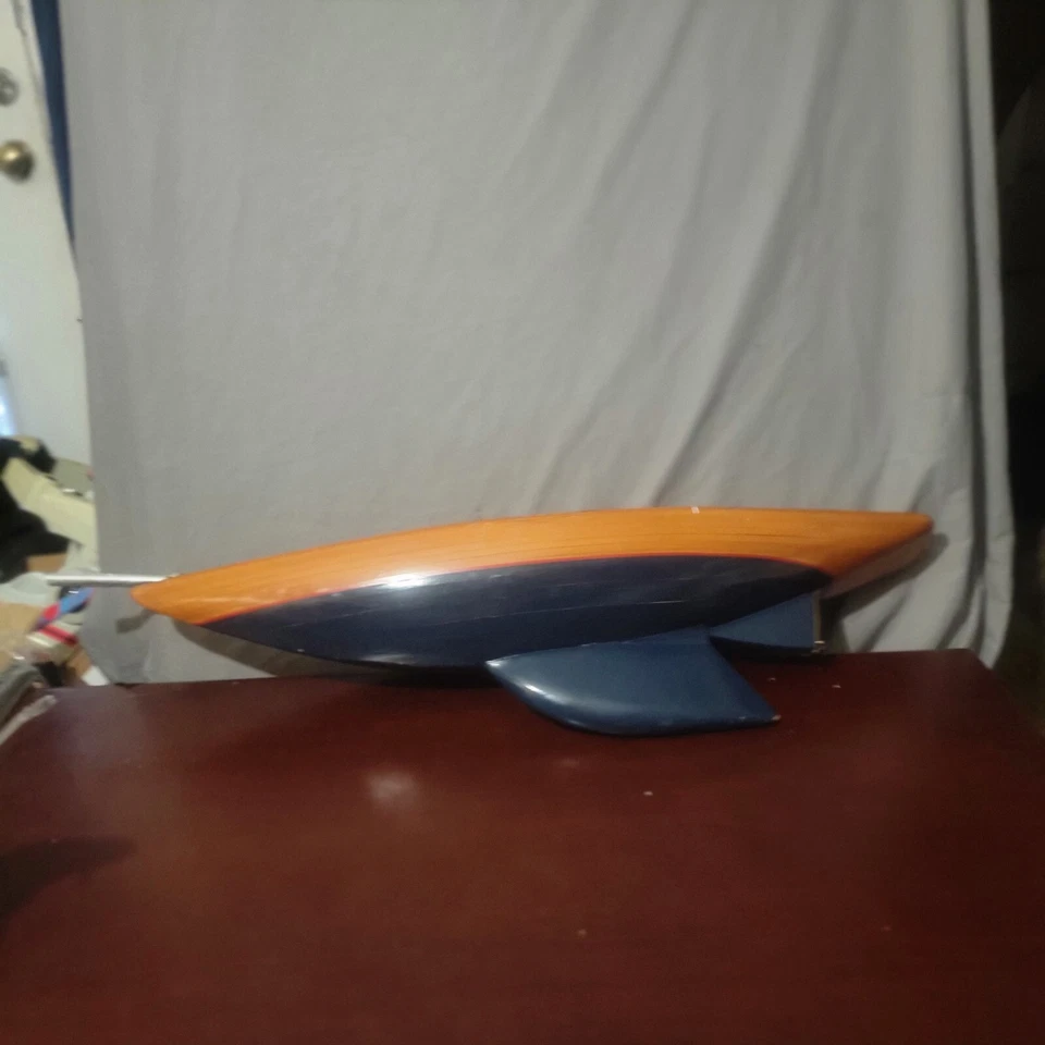 Antique Wooden Pond Boat Model Sailboat Yacht Nautical Collectible 3.3 Ft Long - Image 3 of 4