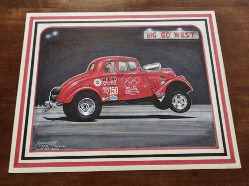 K.S. Pittman 1933 Willys Gasser Original Drawing Drag Racing Art Frederick - Picture 1 of 18