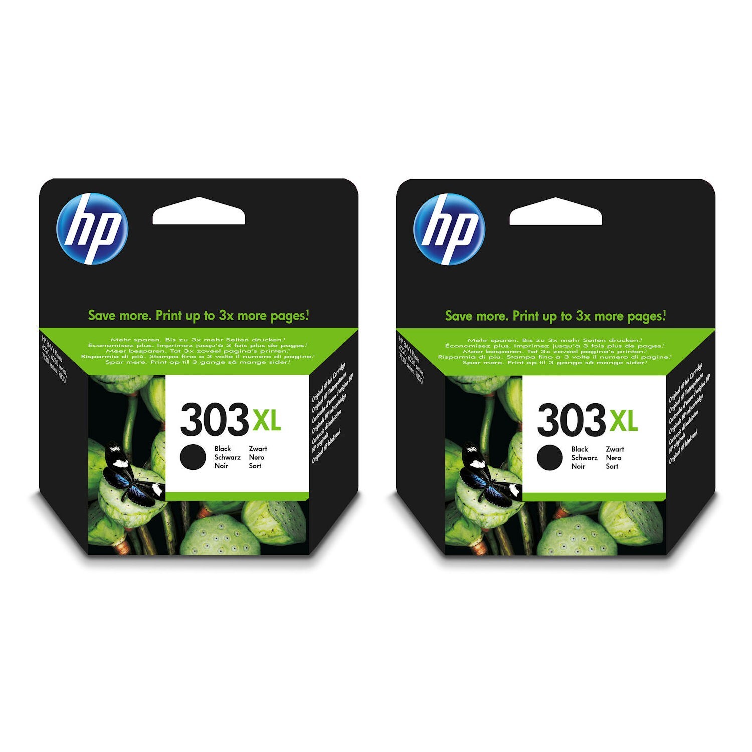 2x Original HP 303XL Black 12ml Ink Cartridges For ENVY Photo 6220 Printer