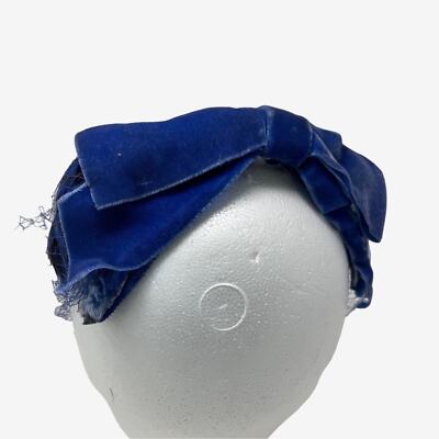 Blue Velvet Fascinator Feather Silk Leaf Caplet Half Hat 