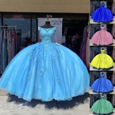 Princess Quinceanera Dresses 3D Flowers Sweet 15 16 Off Shoulder Party Ball Gown