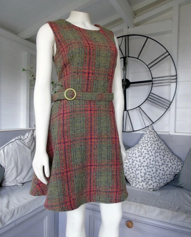 Joe Browns Tartan Check Tweed Wool Blend Belted Fit & Flare Mini Dress 12 NWOT - Image 4 of 4