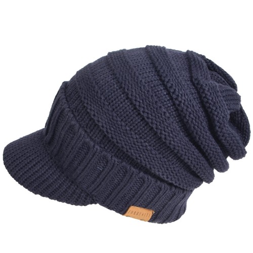 Women# Knit Beanie with Visor Bill Cadet Newsboy Cap Slouchy Ski Warm Winter Hat - Picture 20 of 32