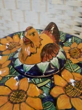 Talavera Deviled Egg Holder Hen Lid Vintage 1610 B56