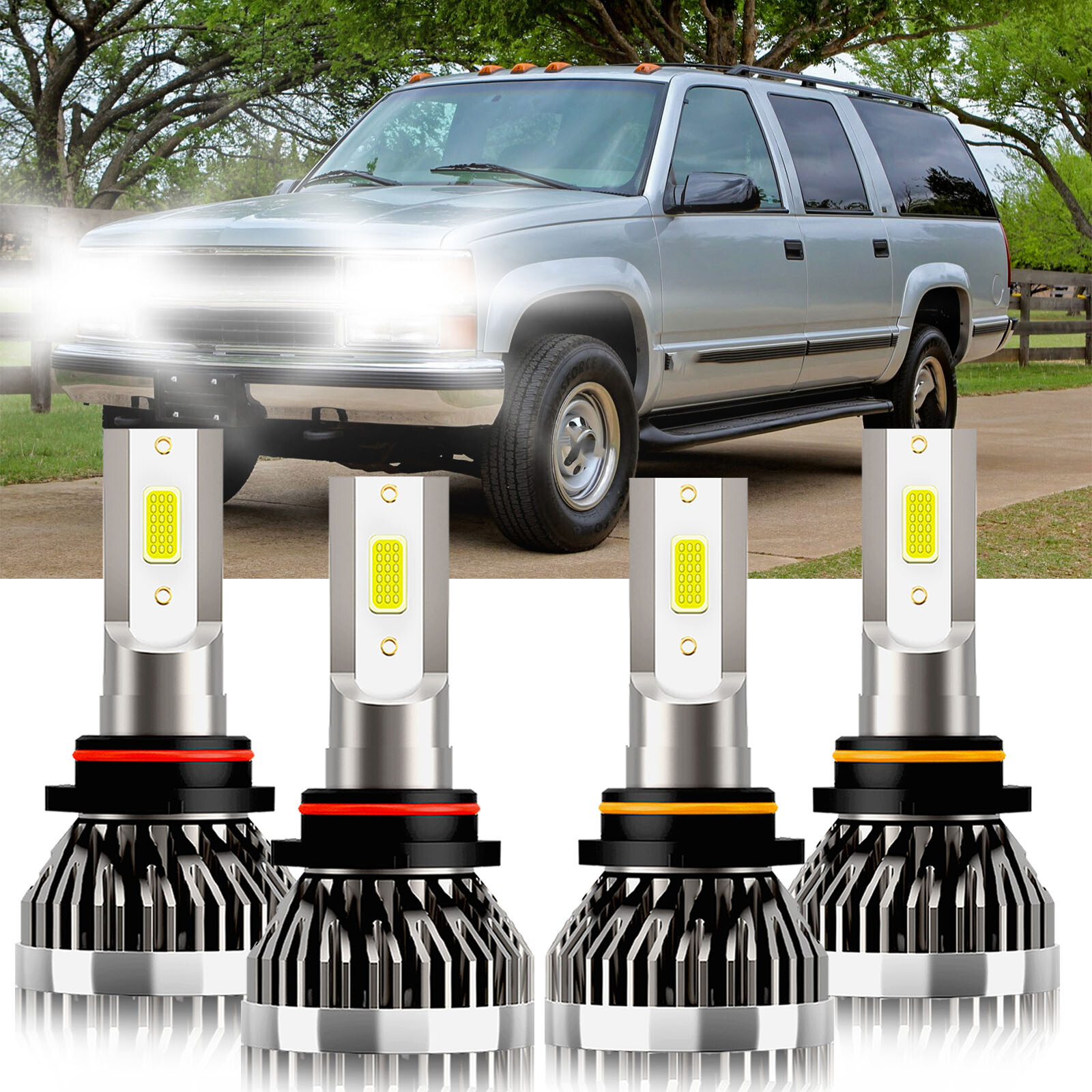 For Chevrolet K2500 Suburban 1992-1999 9005+9006 LED Headlight Bulbs Kit 6000K