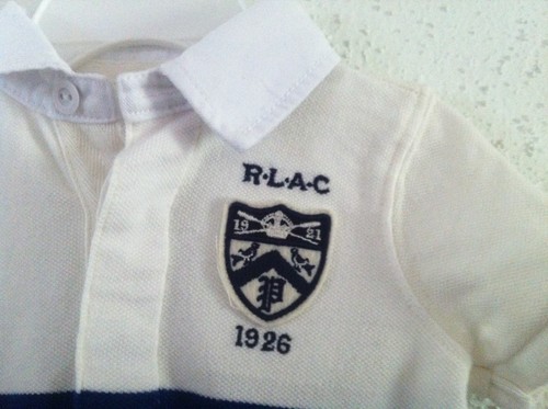 Ralph Lauren 1 Pc Shortall Romper Off White w/Nvy/Ryl/Ylw Stripe Size 6M NWT - Picture 10 of 10