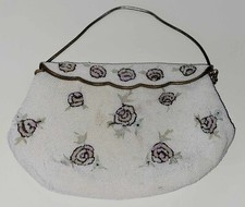 Vintage French Floral Embroidered and Beaded Clutch Frame Evening Bag