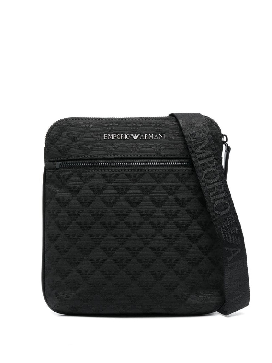 NWT EMPORIO ARMANI BLACK MESSENGER BAG WITH JACQUARD LOGO NWT EMPORIO ARMANI BLACK MESSENGER BAG WITH JACQUARD LOGO