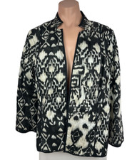 Chico 's Jacket Size 1 8-10 Black,White,Gray Long Sleeves Open Front
