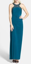 Xscape XS4969 Green Jewel Halter Stretch Jersey Formal Gown Dress, 6R -  $198