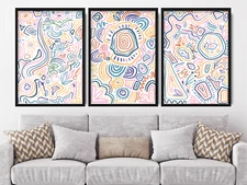 Set of 3 Prints - Abstract Squiggle Lines | Colourful Doodle pictures