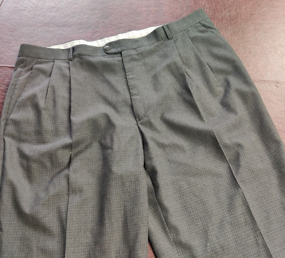 VTG ZANELLA PANTS MEN 40/31 GRAY WINDOWPANE PLAID PLEATED  CUFF WOOL LUXURY