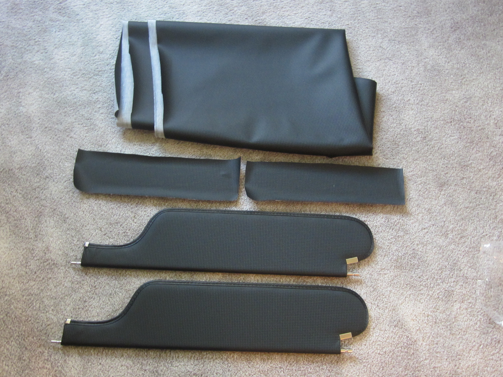 6465 el camino SS 3 bow headliner & 2 pin stile visors black basket