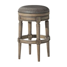 Maven Lane Backless Stool, Reclaimed Oak Finish, Ronan Stone Vegan Leather(Used)