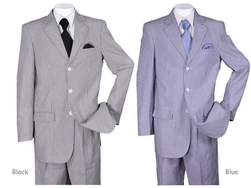 全新 男式 3 纽扣泡泡纱套装(夹克和裤子)黑色桃色蓝色 38R~56L ST802 — 第 3/4 张图片