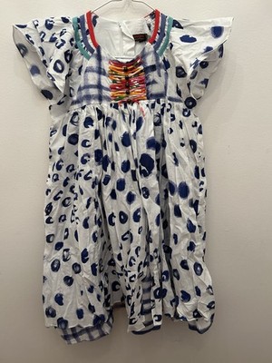 Catimini Cotton Dress White And Navy Pattern Size 12A