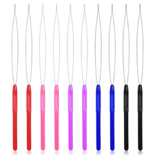 10 PCS Hair Extension Loop Needle Threader Pulling Hook Tool Micro Link Bead Too