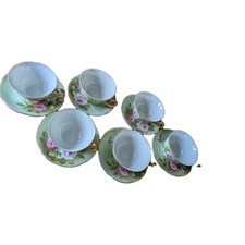 6 Sets of Lefton China Heritage Rose Hand Painted Tea Cups & Saucers