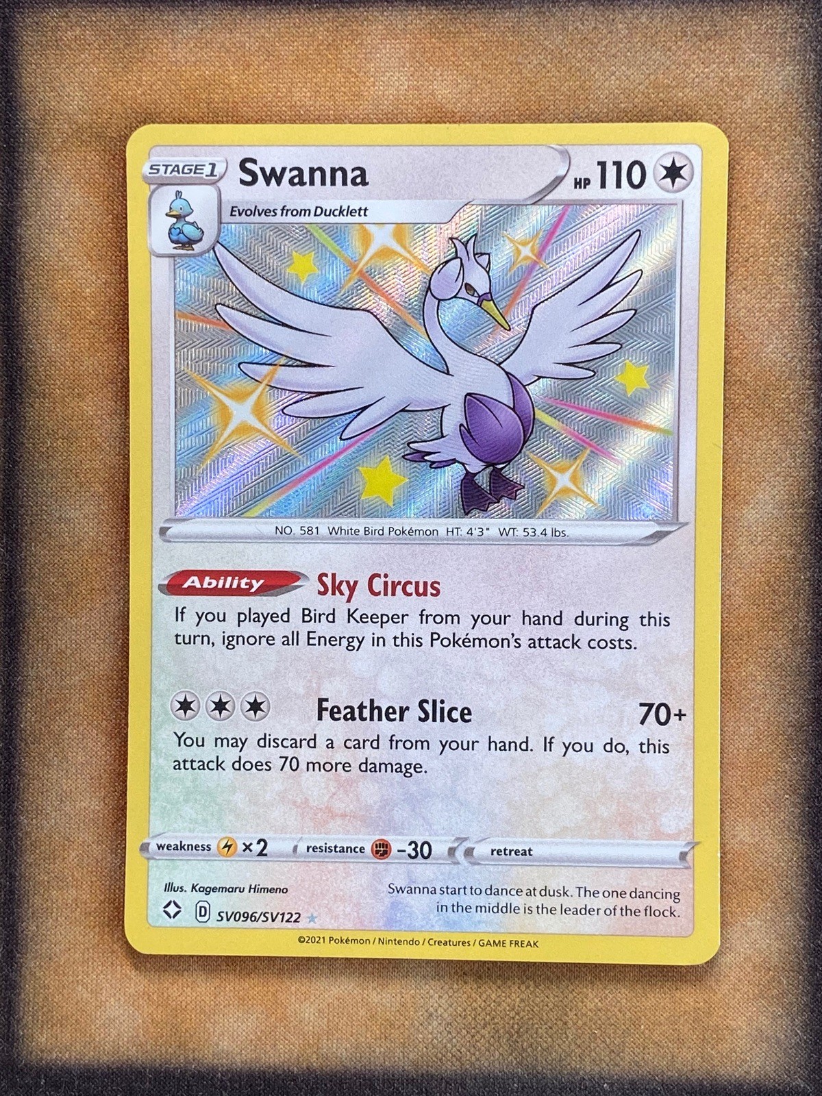 Pokemon Swanna SV096/SV122 Shining Fates: Shiny Vault Shiny Holo Rare NM