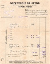 1916   RAFFINERIE DE SUCRE LEBAUDY FRERES A PARIS  - M. VALADIE A DURAVEL