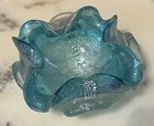 Vintage Aqua Blue & Silver Specks Murano Art Glass  Barovier & Toso Candy Dish