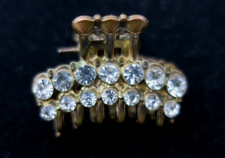 Vtg Small Style Rhinestone Hair Claw Clip Brass 1" Length