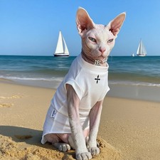 Breathable Sphynx Cat Clothes, Cotton T-Shirt Short-Sleeve Pajamas Top for Hairl