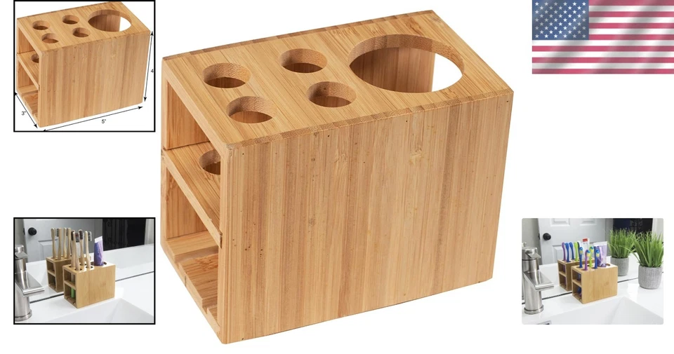 Elegante soporte para cepillo de dientes de bambú: almacena 4 cepillos y 1 pasta de dientes - ecológico Foto 2 de 4