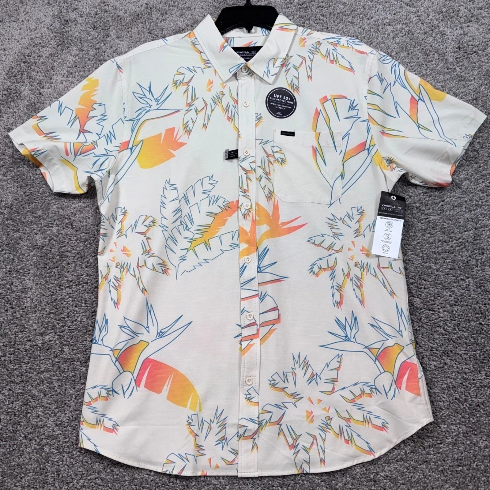 O'Neill TRVLR UPF Traverse Slub Shirt Mens Stretch Tropical Cream Large NEW