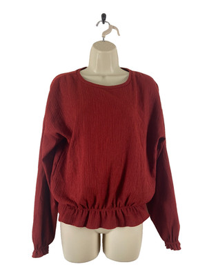 Primark Burgundy Round Neck Long Sleeve Polyester Gypsy Top Size 6-8
