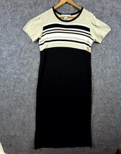 Vintage Adolfo Studio Sweater Dress Womens Medium Black Beige Office Chic 90s
