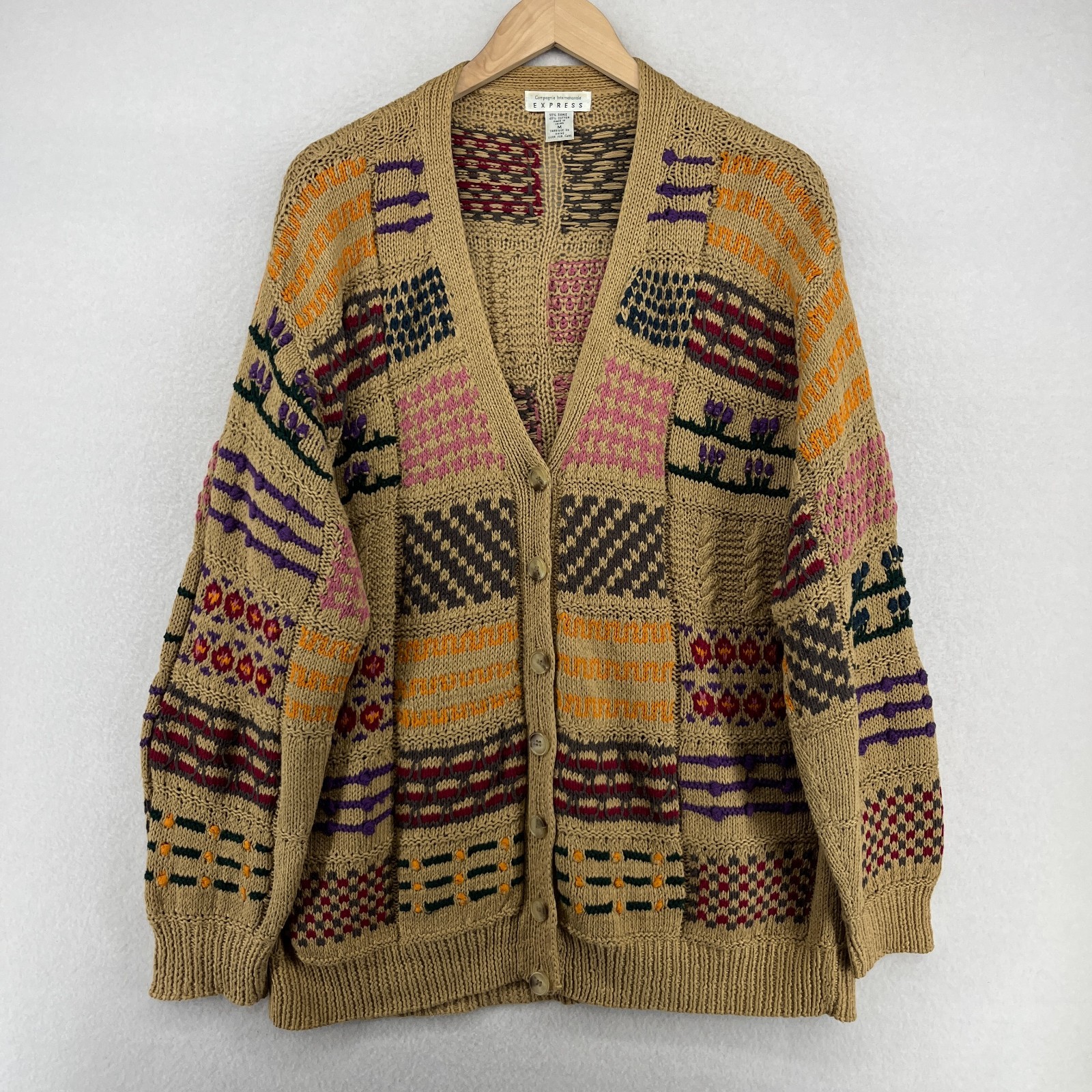 EXPRESS Sweater Womens M Patchwork Button Front C… - image 1