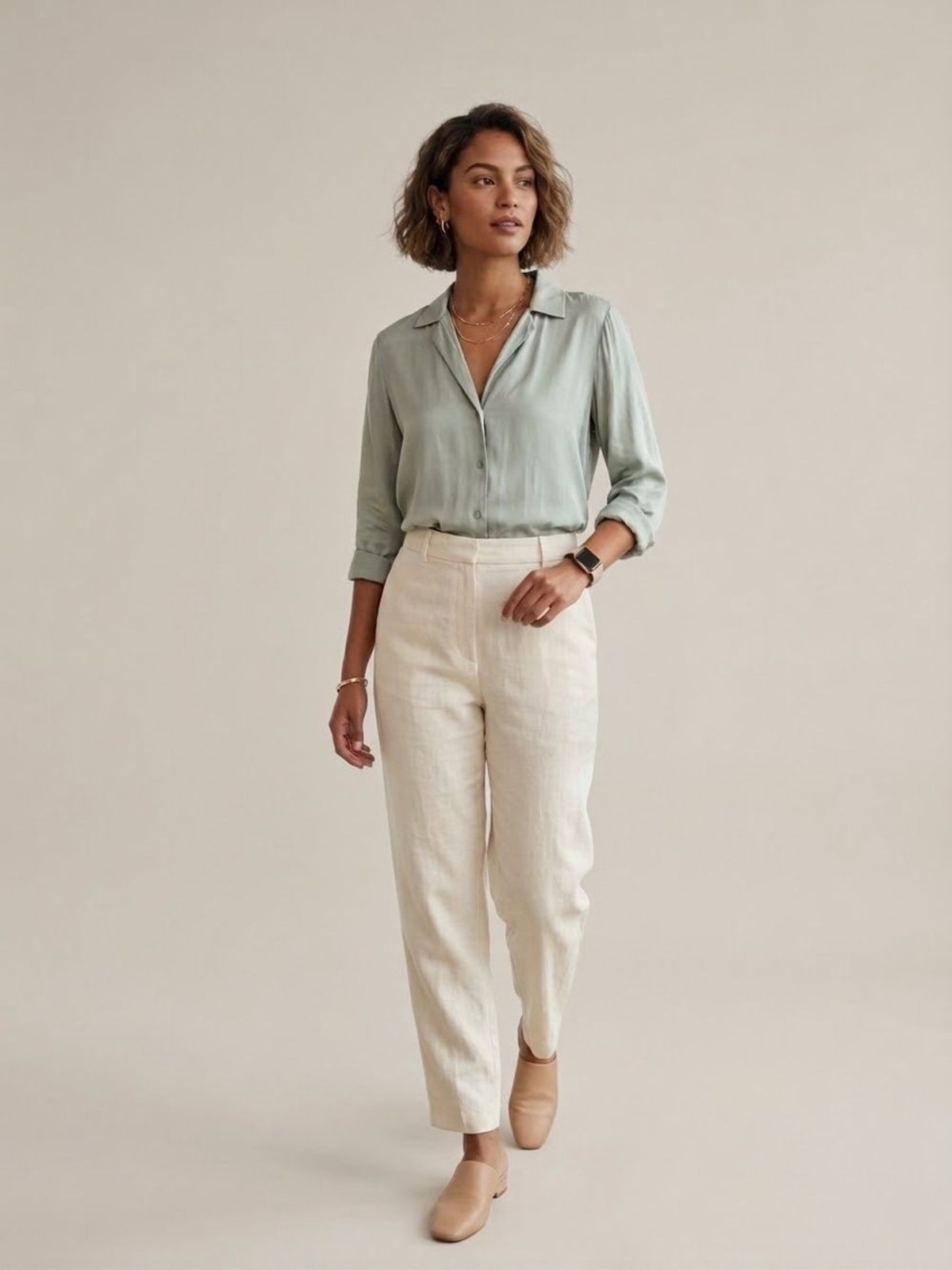 Quince Light Sage Button-Front Shirt Size L