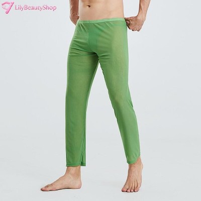 Men Low Waist Ultra-thin Pants See-though Mesh Pajama Bottoms Trousers Sleepwear