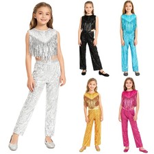 Kids Girl Shiny Junior Sequins Cloth Disco Dance Outfits Flapper Dance Retro
