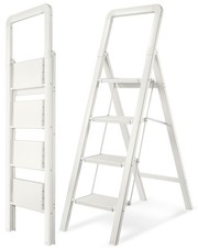 Step Ladder 4-Step White Finish Aluminum Folding Ladders
