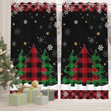 Christmas Living Room Curtains 84 Inch Length 2 Panels Set, Christmas Trees B...
