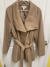 Pure Energy Women's Solid Tan Wool Dressy Overcoat, Size 2X