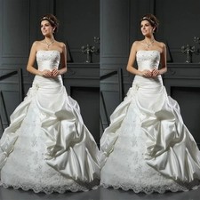 Victorian Satin Wedding Dress Vintage Lace Appliqued Floral Corset Gothic Bridal