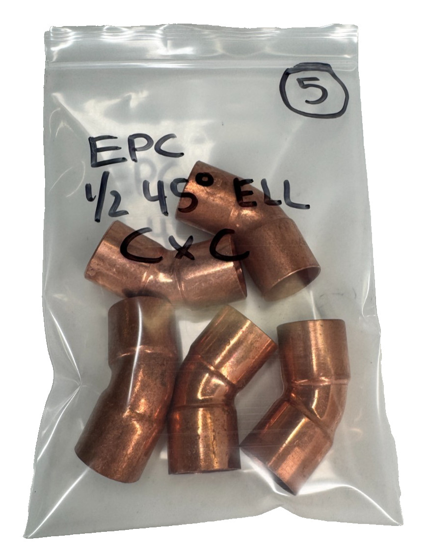 (QTY 5) EPC 45-Degree Elbow 3/4" C x C CTS Solder Joint Copper Sweat Fitting