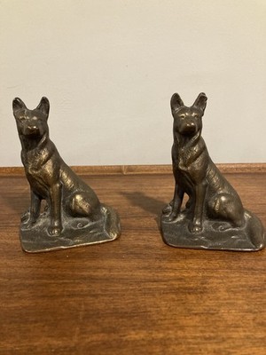Pair of JB  antique cast spelter bronzed 1922  German Shepherd Dog Bookends
