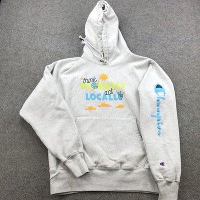 Champion Reverse Weave Hoodie Mens Medium Gray Think Globally Act Locally