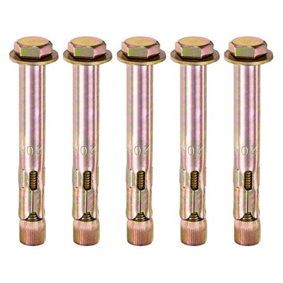 5-Pack M16x150mm Galvanized Iron-Carbon Steel Hex Expansion Bolts for Concrete