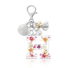 Alphabet A-Z Keychains for Women, Initial Letter Monogram Keychain with Pink-h
