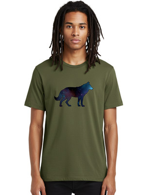 Cosmic-Wolf-Silhouette Mens Graphic Tee, 100% Cotton, Casual Summer Wear